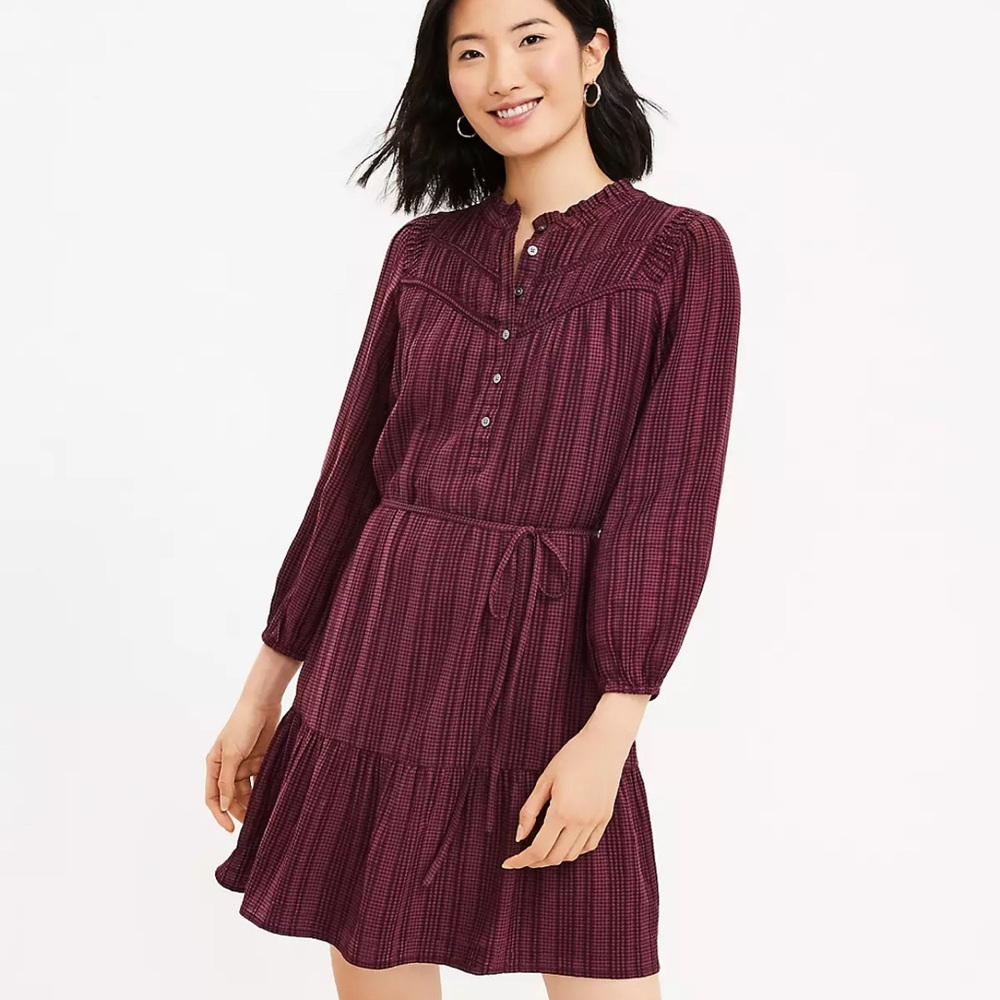 Loft | Pleated | Button Drop | Burgundy Dress |  Sz M